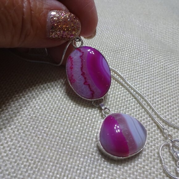 Gorgeous PINK BOTSWANA AGATE Handmade Sterling Pendant/Chain #142C - Picture 2 of 3